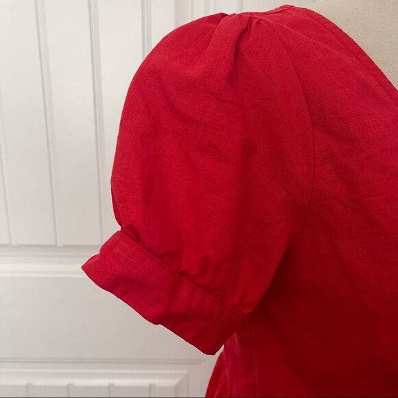 UO Urban Renewal Red Linen Mini Dress - Picture 5 of 8